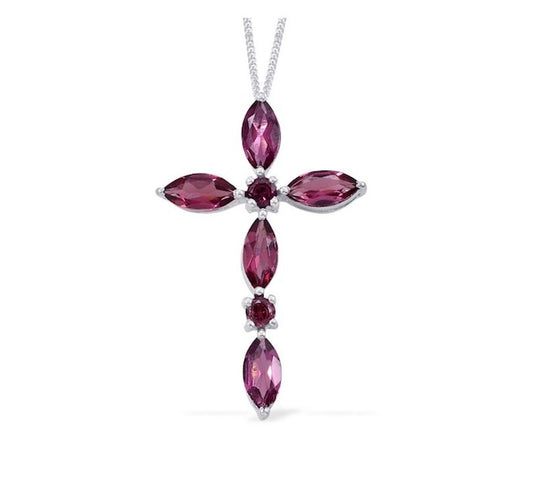 Orissa Rhodolite Garnet Silver Cross Pendant With Chain