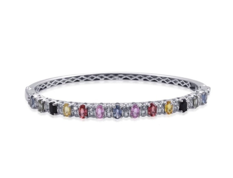 Multi Color Sapphire & White Topaz Bangle Bracelet