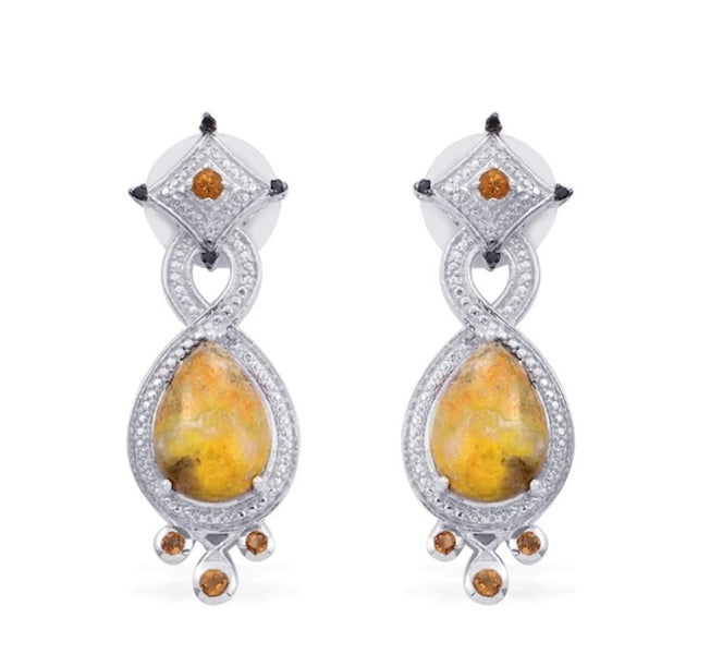 Bumble Bee Jasper Citrine & Black Diamond Earrings