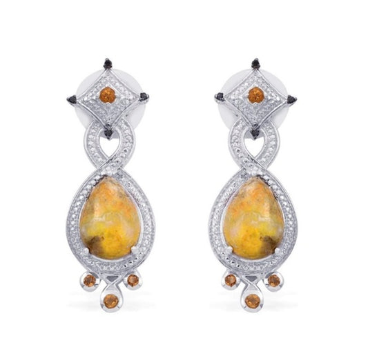 Bumble Bee Jasper Citrine & Black Diamond Earrings