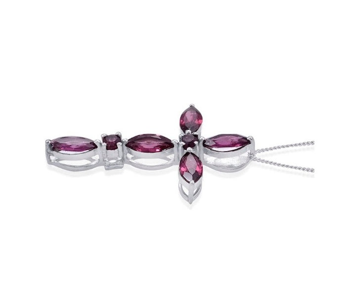 Orissa Rhodolite Garnet Silver Cross Pendant With Chain