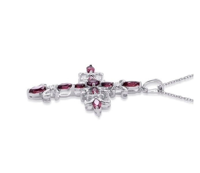 Orissa Rhodolite Garnet Large Cross Silver Pendant With Chain