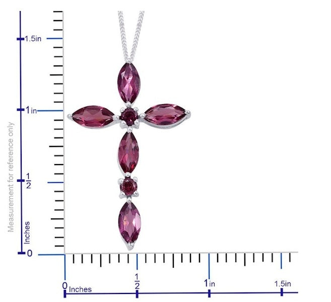 Orissa Rhodolite Garnet Silver Cross Pendant With Chain