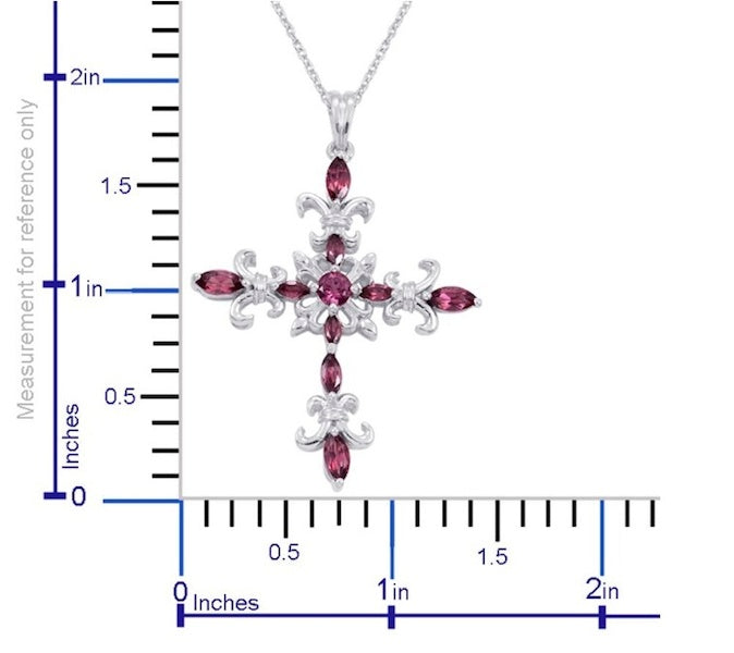 Orissa Rhodolite Garnet Large Cross Silver Pendant With Chain