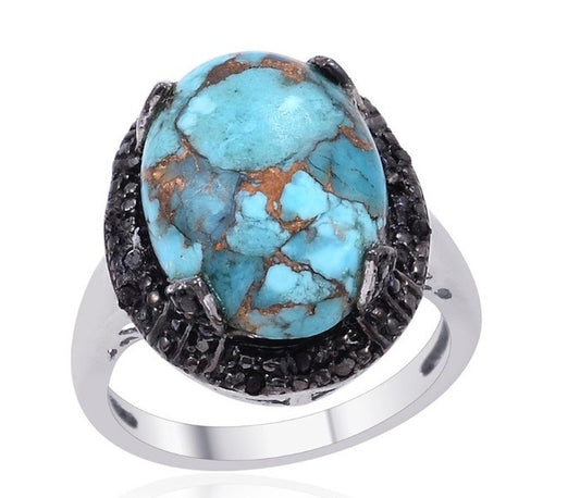 Mojave Blue Turquoise and Black Diamond Ring